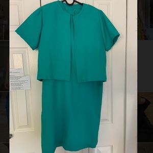 Turquoise dress and short sleeve blazer